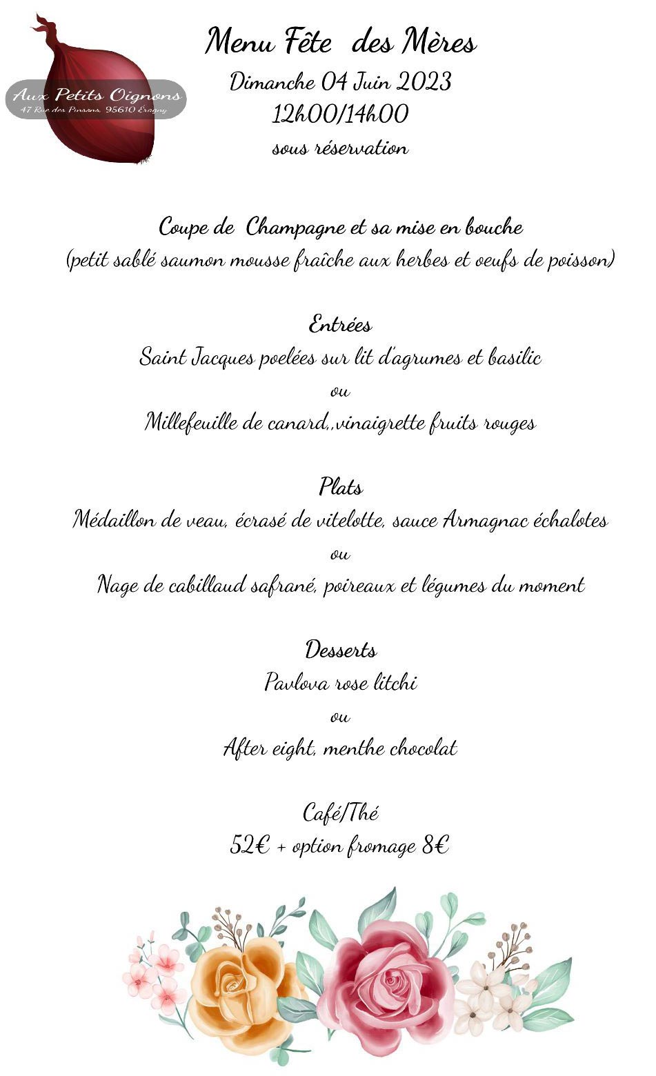 Menu de la Fête des Mères 2023